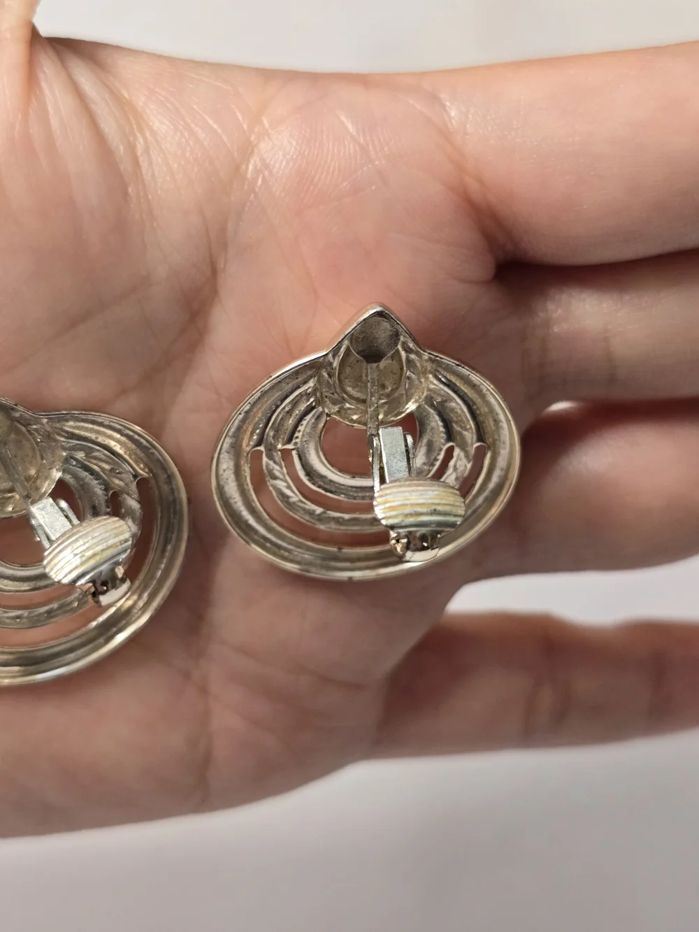 Polished Silver-Tone Concentric Hoop Drop Earrings Clip On